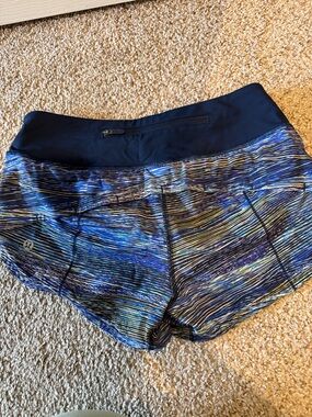 lululemon athletica Blue Waistband Blue Multi-Stripe Athletic Shorts
